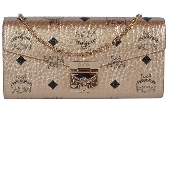 MCM Handbags - MCM Gold Visetos Wallet on Chain Crossbody Bag